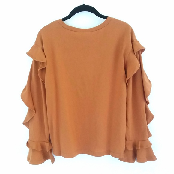Ruffled Lightweight Knit Top Camel NWT - Picture 4 of 7